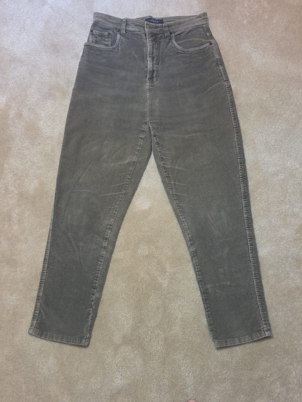 Bill Blass Women's Dark Green Corduroy High-Rise Slim Tapered Jeans
